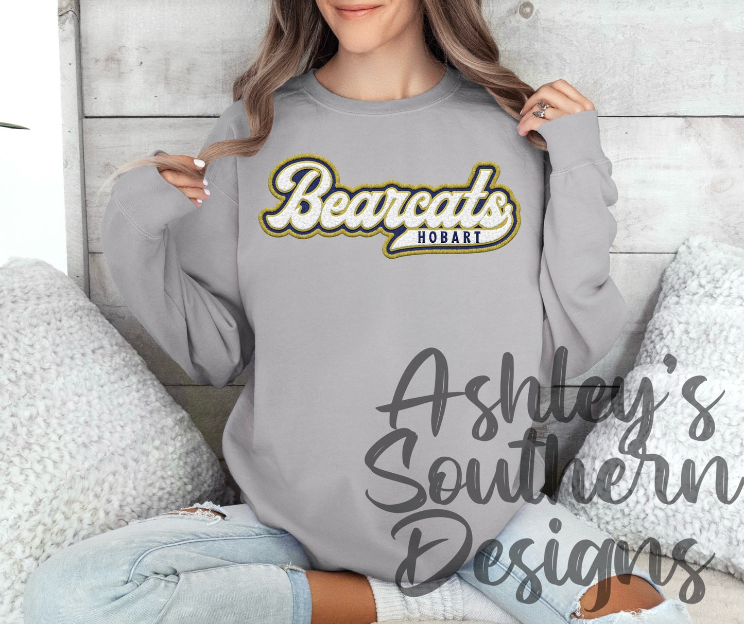 Faux Chenille Bearcat Patch Sweatshirt