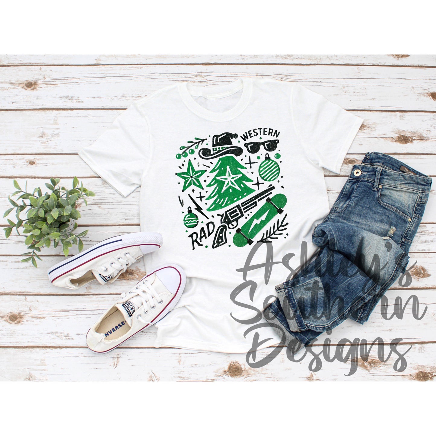 Green Christmas Collage Tee