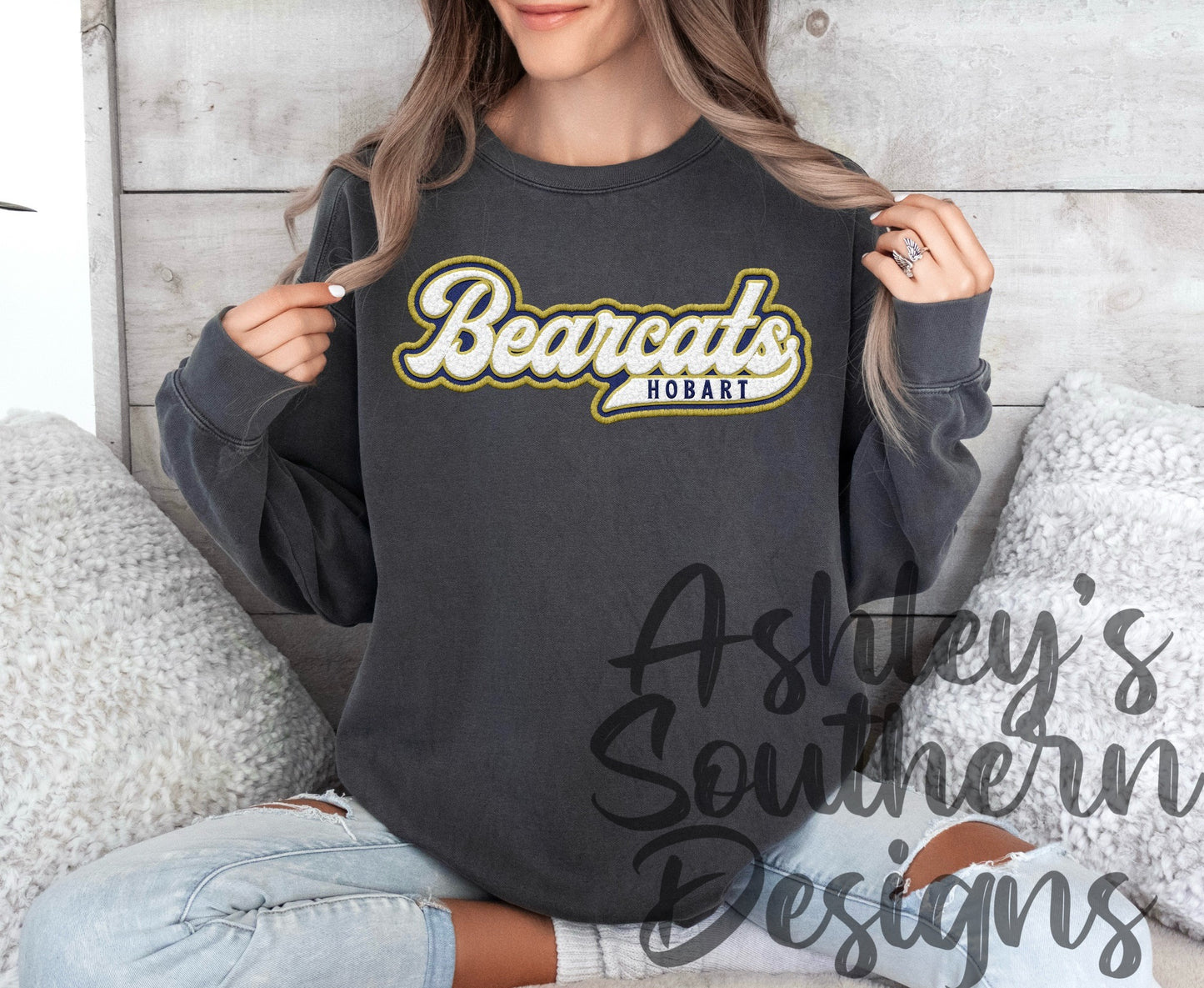 Faux Chenille Bearcat Patch Sweatshirt